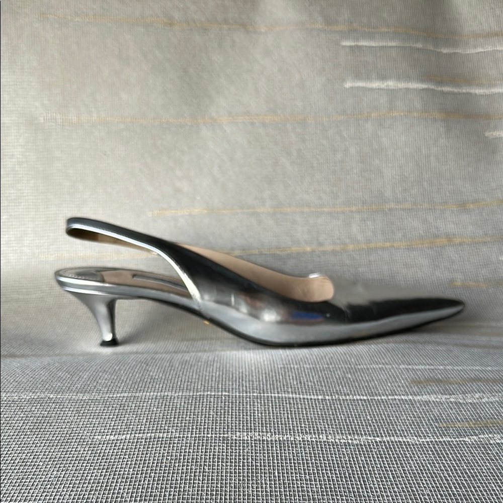 Prada Silver Slingback Kitten Heel